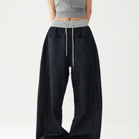 Denim Geniş Paça Lastik Bel Pantolon 