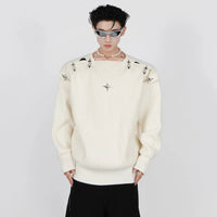 Buckle Hollow Gestrickter Ein-Schulter-Pullover 