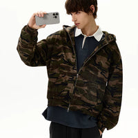 Kamuflaj Fermuarlı Kapüşonlu Ceket 