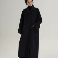 ロングカシミヤウールダブルブレストコート 