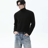 Fırçalanmış Yüksek Yaka Uzun Kol Tişört 