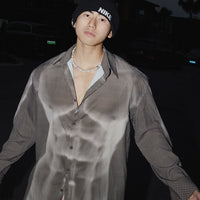 Camisa de Manga Longa com Gradiente de Impressão Muscular 