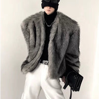 Faux Fur Collarless Mink Coat