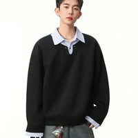 Striped Layered Collar Pullover Sweatshirt