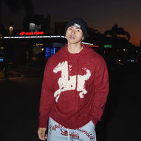 Çizgi Film At Grafikli Örgü Kapüşonlu Kazak 