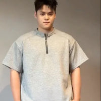 Ağır Kilo Yarım Fermuarlı Kısa Kollu Sweatshirt 