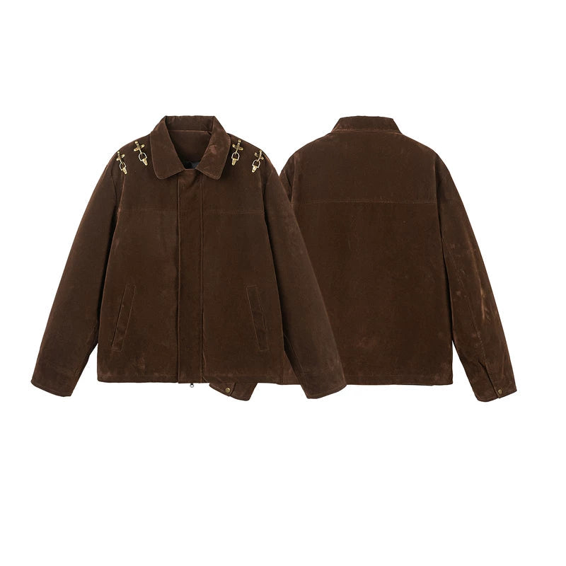 Retro-Fleece-Reversjacke mit Metall-Schnallen 