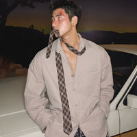 Camisa de Botão Casual Retro de Manga Longa 