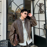 Veste en faux cuir à col montant déchiré 