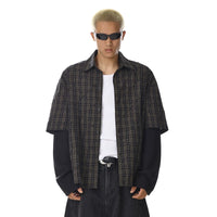 플래드 가짜 투피스 긴팔 셔츠 