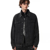 Retro Distressed Denim Workwear Jacket