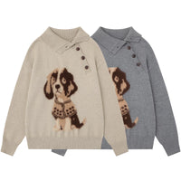 만화 강아지 니트 칼라 스웨트셔츠 