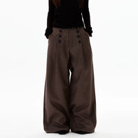 سروال واسع الساق مزدوج الصدر بتصميم متجدد ومجعد 