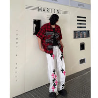 Büyük Beden Ekose Kısa Kollu Hip-Hop Gömlek 