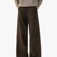 Pantalons décontractés larges en laine à jambes droites 