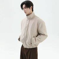 سترة قصيرة من مزيج الصوف ذات ياقة واقية 