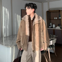 جاكيت أسفل من الجلد المدبوغ مبطن بالفرو الاصطناعي 