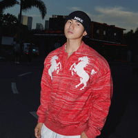 سويت شيرت محبوك بنمط حصان قديم بقصة فضفاضة 