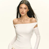 Off-Shoulder Cutout Long-Sleeve T-Shirt