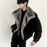 سترة جلدية قصيرة بياقة من الفرو الاصطناعي 