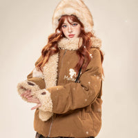 Veste d'hiver à capuche en lambswool de style coréen 