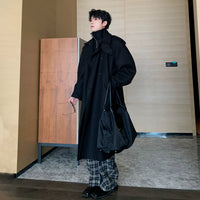 울 미드 길이 코트와 체크 팬츠 세트 