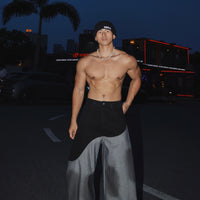 와이드 레그 투톤 스프레이 페인트 데님 팬츠 