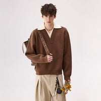 V-Neck Faux Two-Piece Knit Sweater