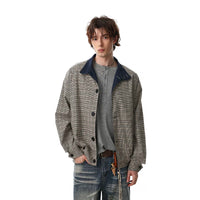 Plaid Colorblock Collar Loose Fit Jacket