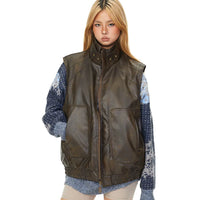 Studded Leather Stand Collar Vest