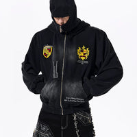 Distressed Double-Layer Zip Hooded Sweatshirt