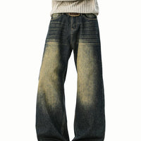 جينز واسع الساقين مغسول وممزق 