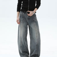 سروال جينز واسع الساقين بتأثير متهالك 