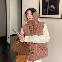 Colete de Inverno Almofadado com Renda Xadrez 