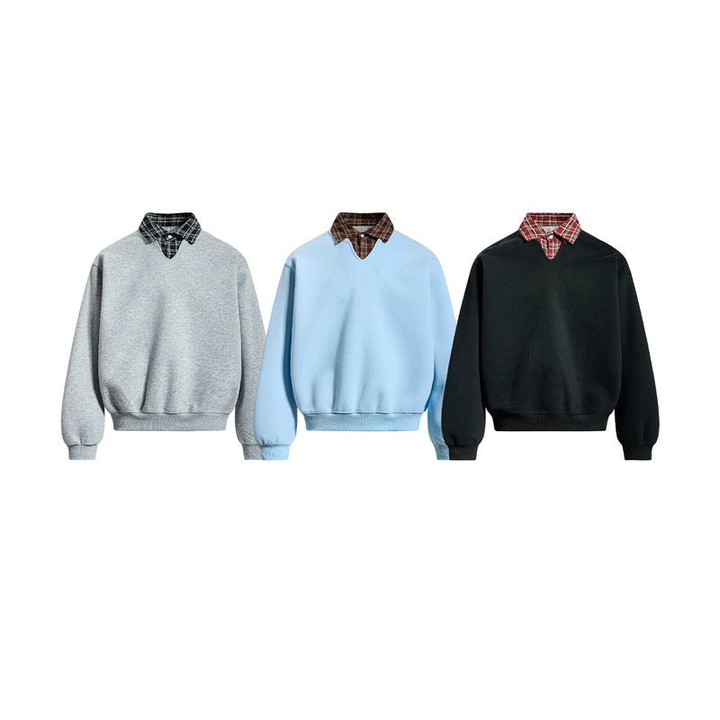 Kariertes Kragen Faux Layered Polo Sweatshirt 