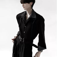 Striped Patchwork Faux Two-Piece Shirt