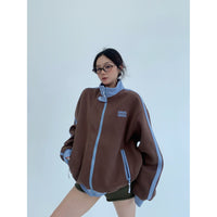 Kontrast Dikişli Düz Yaka Fermuarlı Ceket 