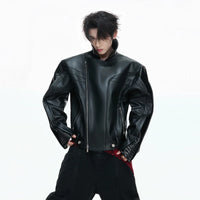 سترة موتو من جلد صناعي بنمط تمساح 