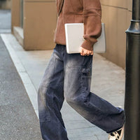 جينز مستقيم الساق بتصميم مغسول وممزق 