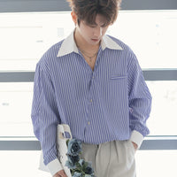 Chemise à manches longues à col rayé 