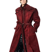 معطف ترينش طويل مبطن من جلد الغزال الاصطناعي 