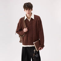 Cable Knit Fuzzy V-Neck Sweater