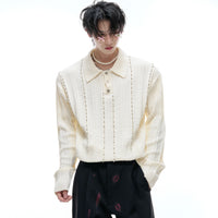 قميص بولو محبوك مزين باللؤلؤ 