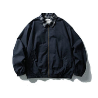 Plaid Collar Zip-Up Work Jacket