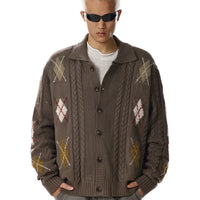 Retro Argyle Cable Knit Cardigan Sweater