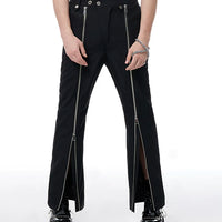 Straight-Leg Split Hem Zipper Pants