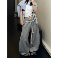 Calças Casuais de Pernas Largas com Corda 