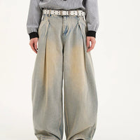 بنطال جينز واسع الساقين مجعد وممزق 