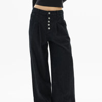 بنطلون واسع بخصر مطوي بخطوط متعرجة 