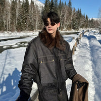 سترة جينز بياقة من الفرو الصناعي 